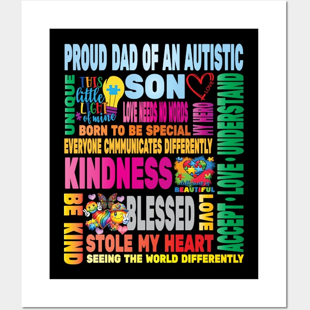 Autism Proud Dad Father Son Love Autistic Kids Autism Awareness Family Wall Art by Envision Styles